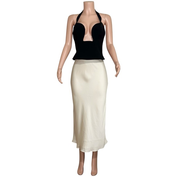 FAVORITE DAUGHTER High Rise Silky Satin Midi Favorite Skirt, Ivory, Small - Picture 8 of 11